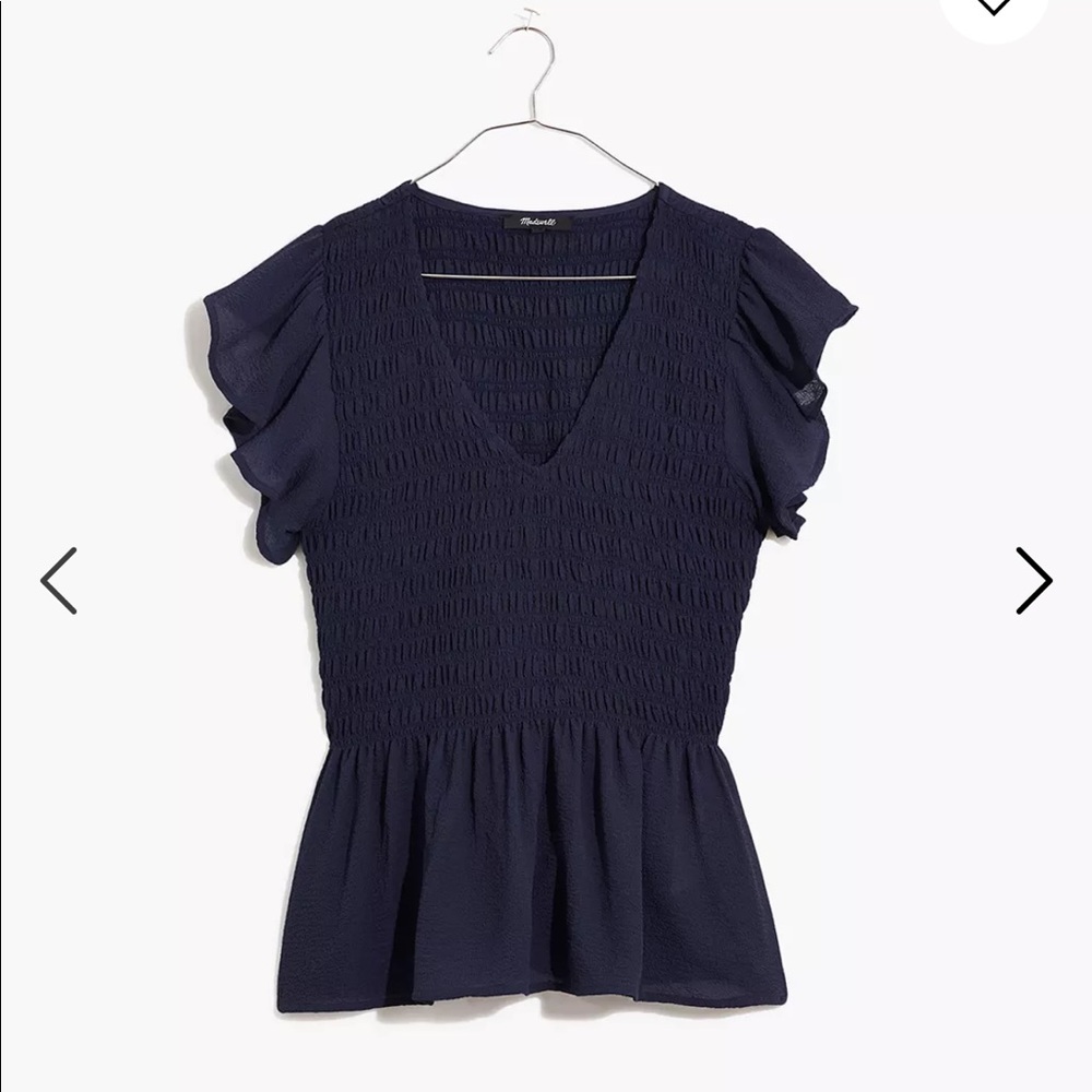 NWT Madewell V-Neck Flutter-Sleeve Smocked Top in Textured Chiffon